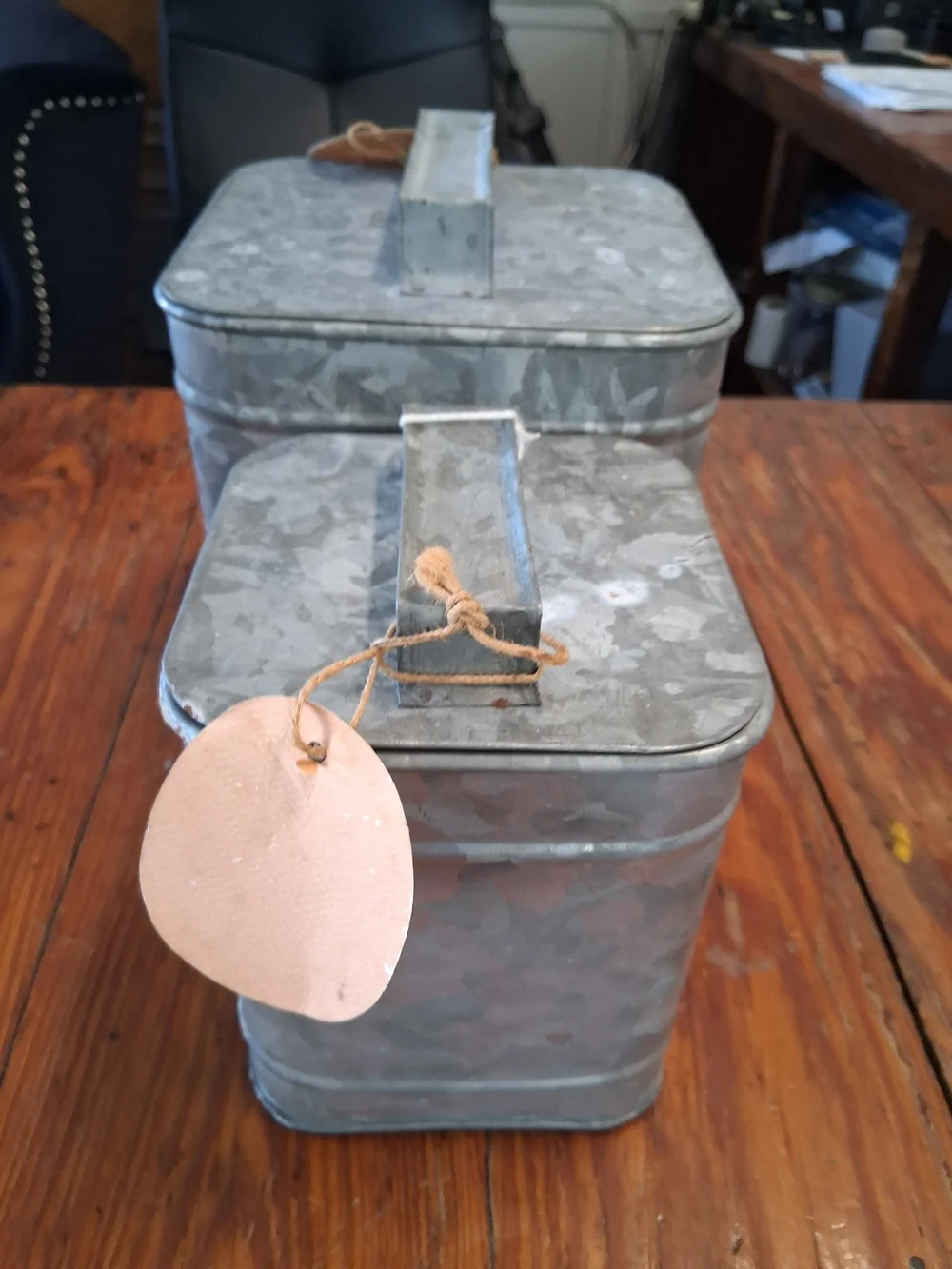 Galvanized Metal Square Lidded Storage Canisters - Set of 2